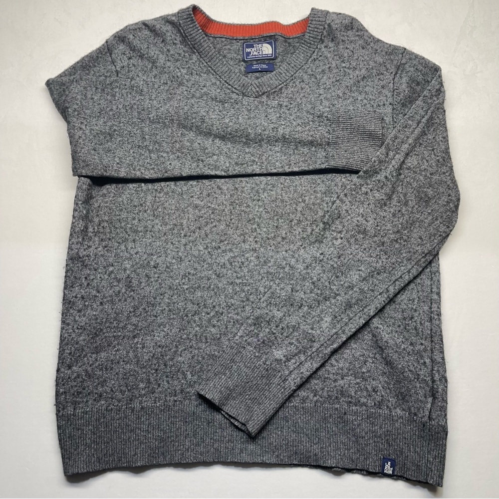 The North Face Mens Sweater Large Gray Flecked Wool Blend Classic Pullover L/S